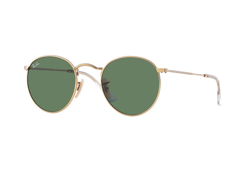 RAY-BAN RB3447 ROUND METAL » GOLD CRYSTAL GREEN