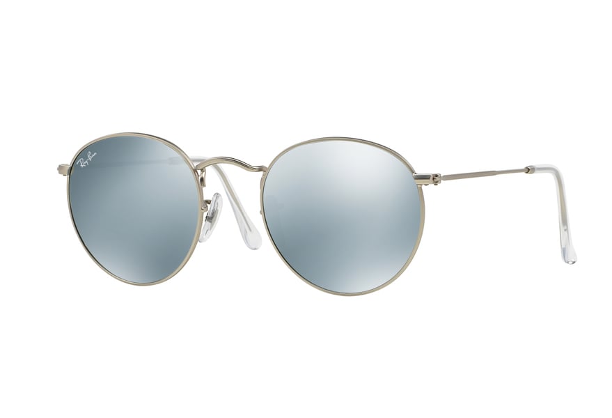 RAY-BAN RB3447 ROUND METAL » MATTE SILVER LIGHT GREEN MIRROR SILVER